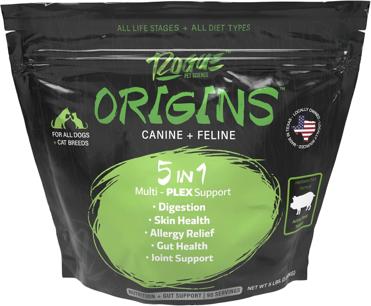 Origins 5-In-1 Dog Supplement - Powdered Food Topper W/Natural Omega 3 Fish Oil - Supports Healthy Digestion, Skin, and Coat - Helps Reduce Itching & Joint Inflammation (2 Lbs)