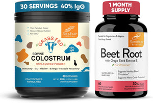 Sandhu'S Pure Bovine Colostrum Powder Supplement for Humans 30 Servings & Beet Root Powder with Bioperine Capsules| Supports Immune, Gut, Muscle and Heart Health, Energy Level| Non-Gmo | Made in USA 