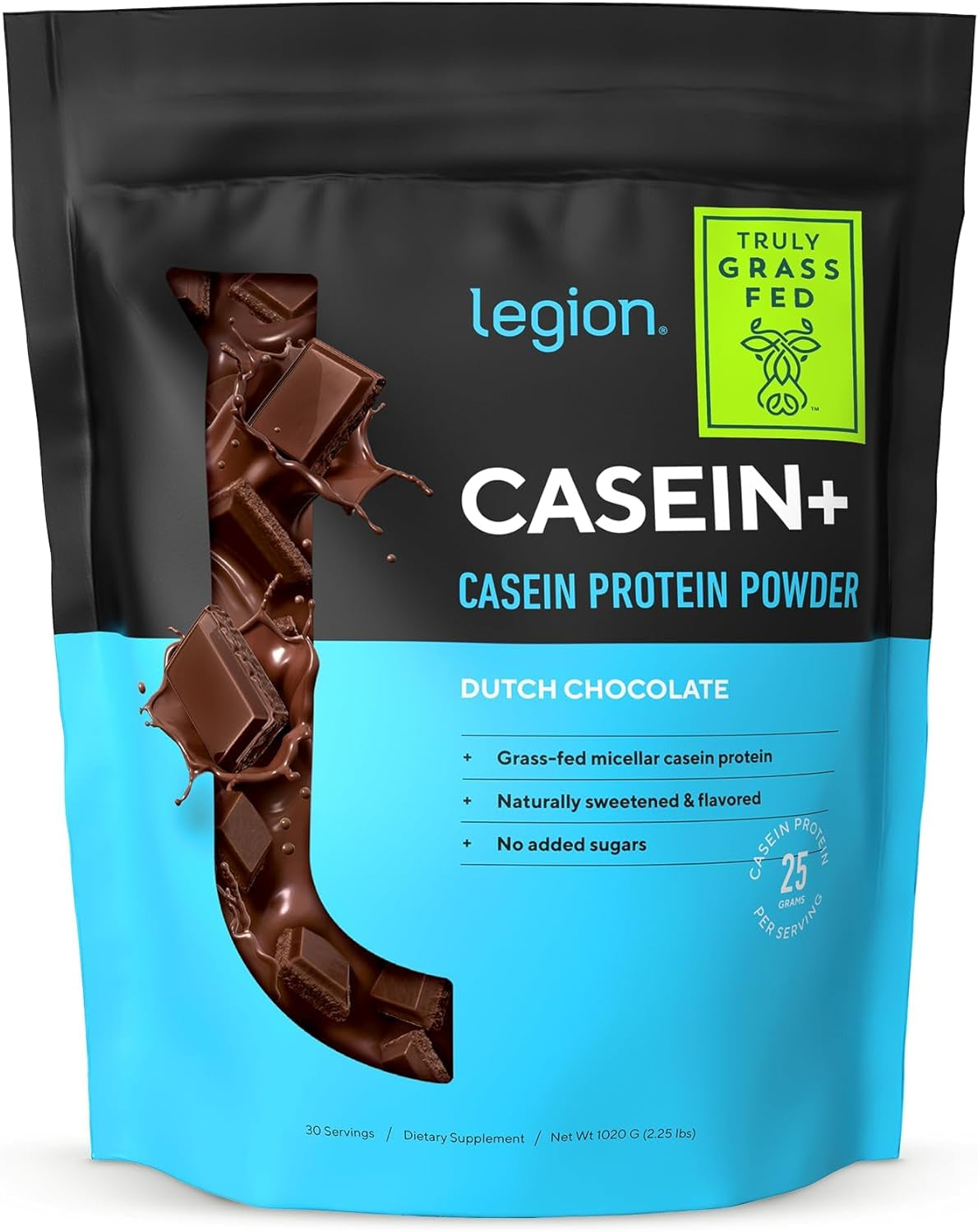 LEGION Casein+ Casein Protein Powder (Dutch Chocolate) - Slow-Release Micellar Casein Protein Powder - Non-Gmo, Gluten-Free & Naturally Sweetened Casein Powder from Grass-Fed Cows (30 Servings) 