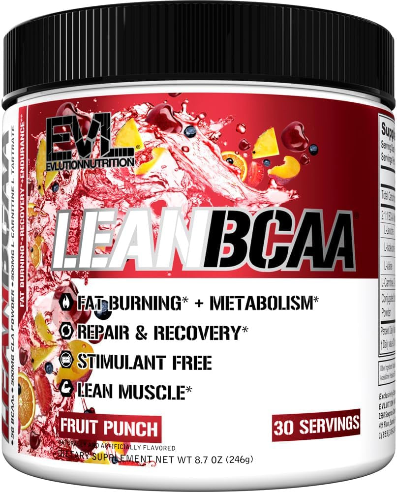 Evlution Stimulant Free Lean BCAA Powder Nutrition Bcaas Amino Acids Powder with CLA Carnitine and 2:1:1 Branched Chain Amino Acids Supports Muscle Recovery Fat Burn and Metabolism - Fruit Punch