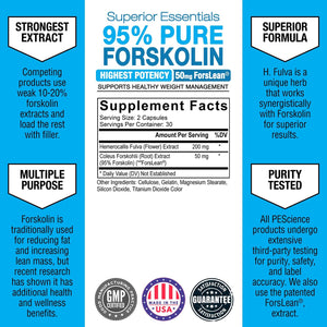 Pescience Forskolin Capsules, 95% Pure Forskolin Extract, Patented Forslean, 60 Count 