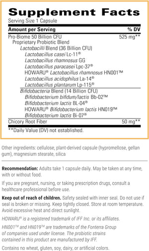 '- Pro-Biome 50B CFU - Proprietary Probiotic Blend - 30 Capsules 