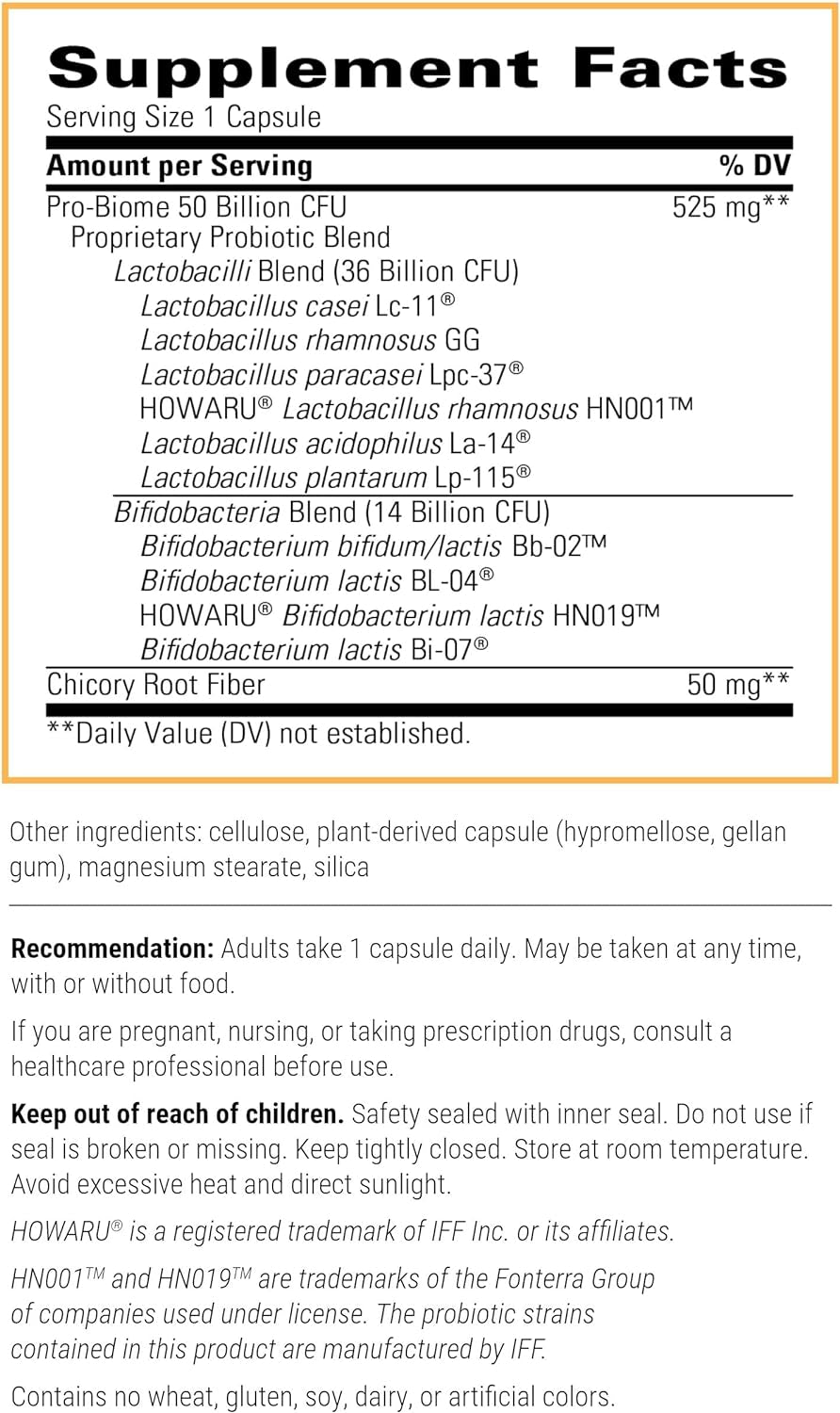 '- Pro-Biome 50B CFU - Proprietary Probiotic Blend - 30 Capsules 