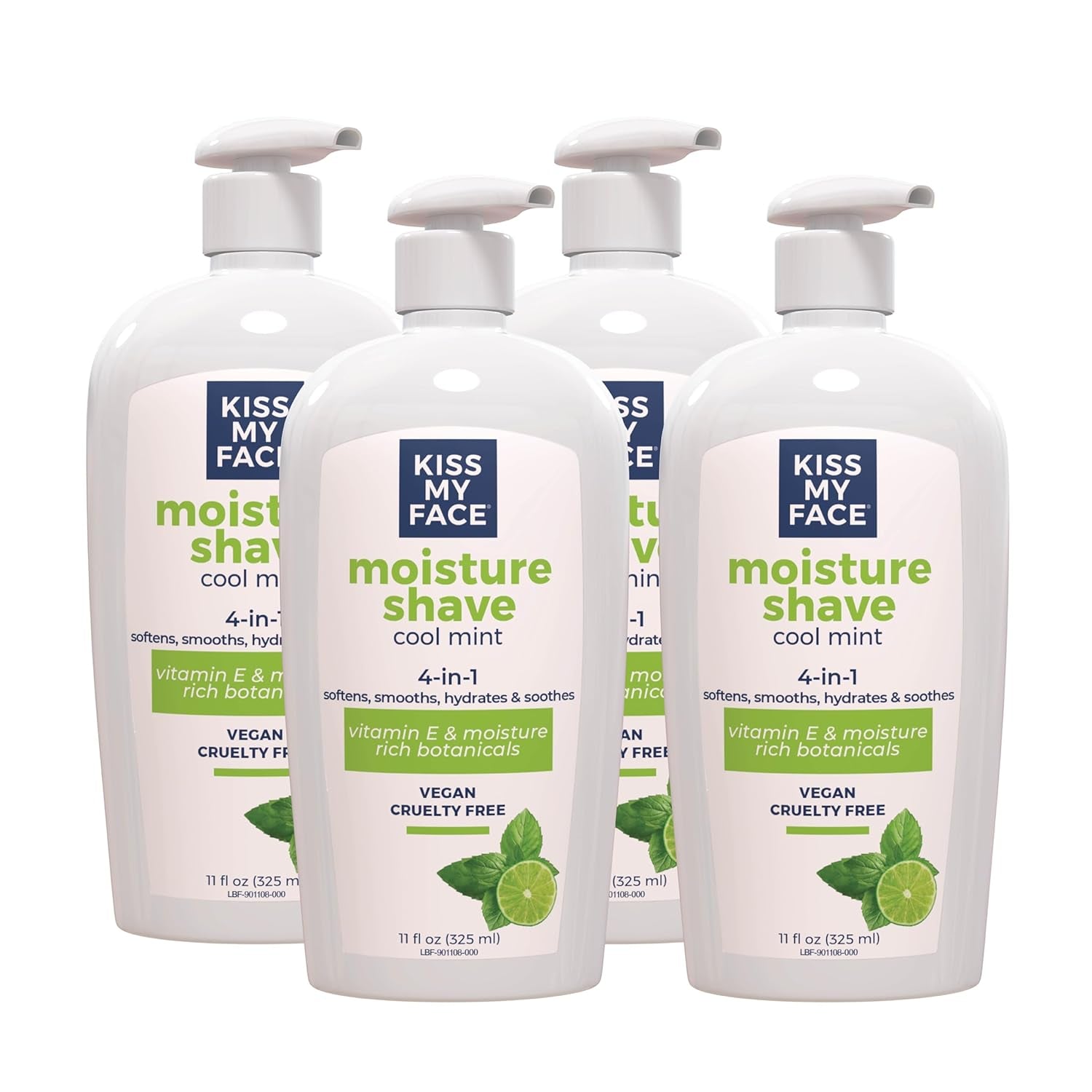 Kiss My Face Moisture Shave Cream, Fragrance Free Shaving Cream for Men and Women, 11 Oz Pump Bottle, 4 Pack (Packaging May Vary)