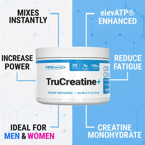 Pescience Trucreatine+, Pure Creatine Monohydrate and Elevatp Powder, 30 Servings