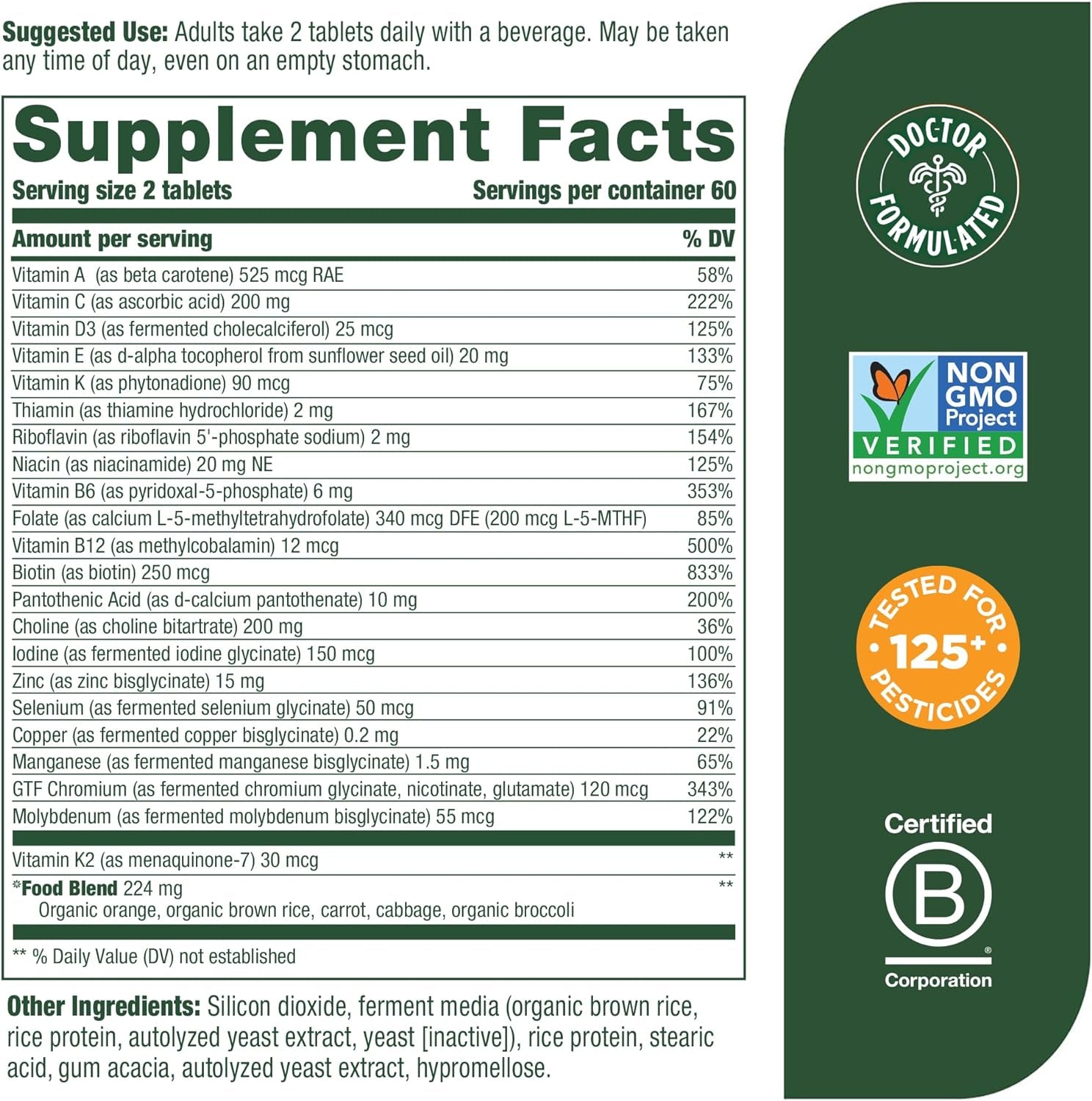 Megafood Men'S 40+ Advanced Multivitamin for Men - Dr-Formulated - Choline, Vitamin B, Vitamin C, Vitamin D, Zinc & Real Food - Brain Health, Immune Support - Vegetarian - 60 Tabs (30 Servings)