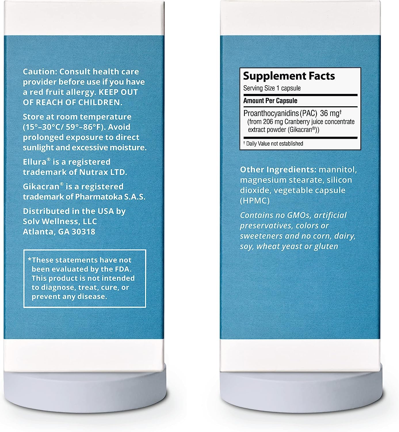 Ellura Solv Wellness Clinically Proven Cranberry Supplement: Get Ahead of Utis with 36Mg of 100% Bioavailable PAC, 30 Capsules