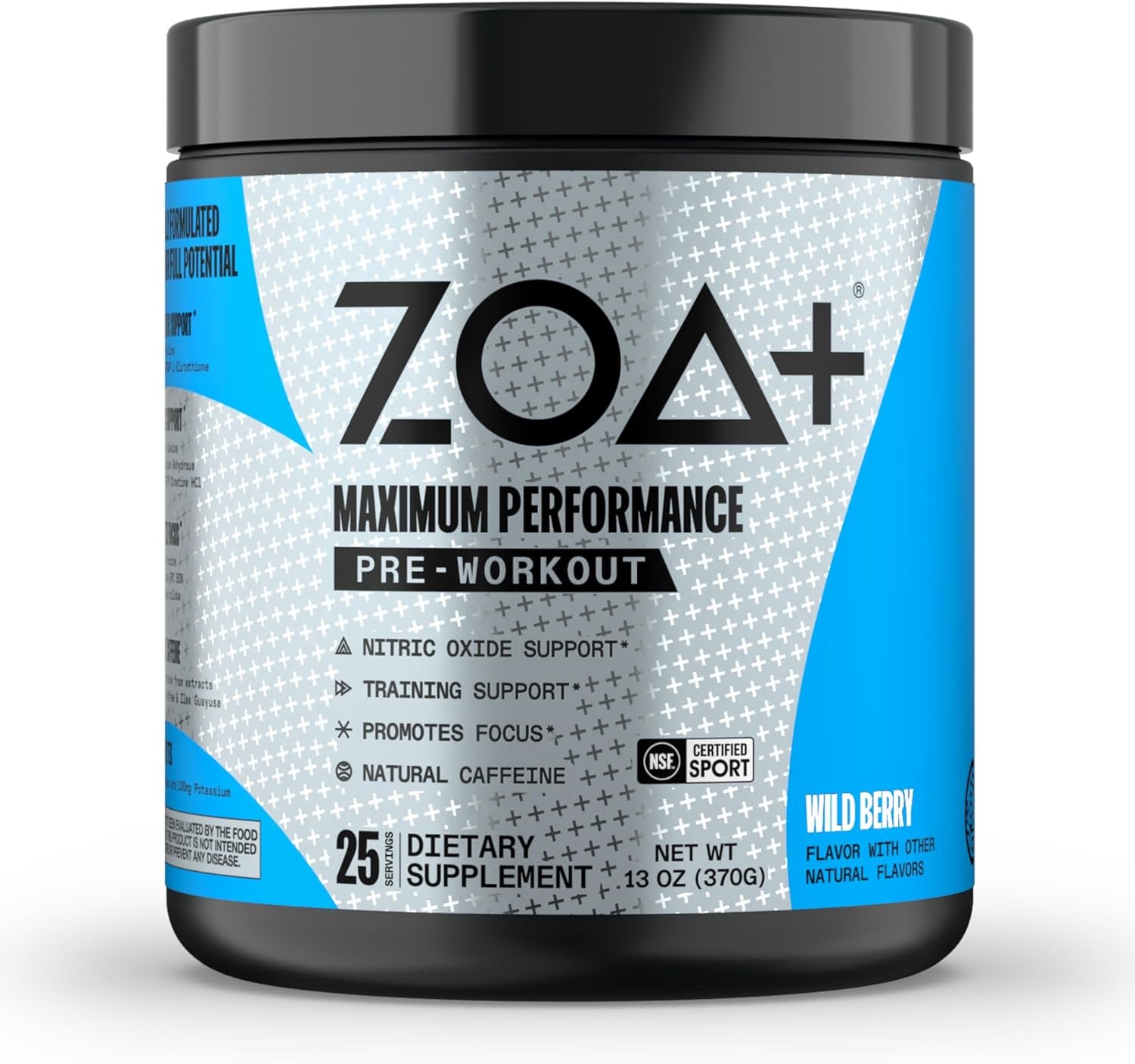 ZOA+ Zero Sugar Pre Workout Powder, Wild Berry - NSF Certified for Sport with Electrolytes, Creatine, Beta Alanine, Ginkgo Biloba, 200Mg Caffeine - 25 