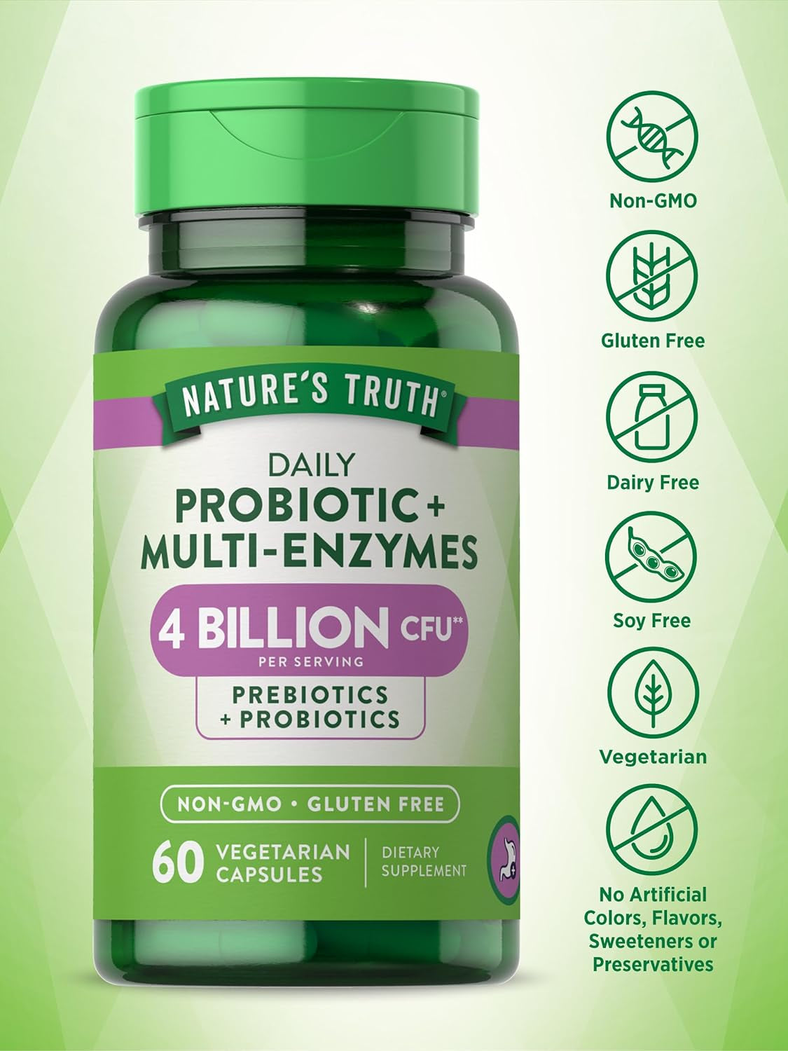 Probiotics with Enzymes | 60 Capsules | Stomach Friendly for Men and Women | Non-Gmo and Gluten Free Digestive Health Supplement