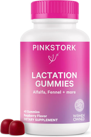 Lactation Supplement Gummies - Support Breast Milk Supply with Milk Thistle, Alfalfa, Vitamin D, and B12, Postpartum Recovery, Breastfeeding Essentials - Raspberry, 40 Count 