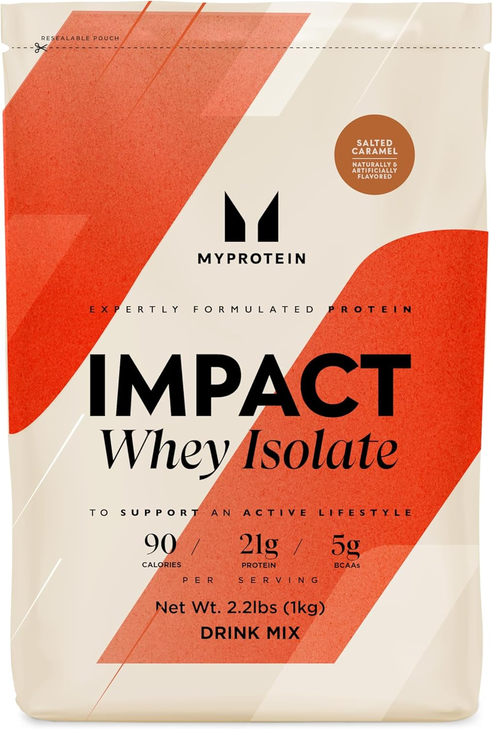 Myprotein Impact Whey Protein Isolate, 2.2 Lbs (40 Servings) Salted Caramel, 21G Protein & 6G BCAA per Serving, Gluten-Free, Protein Shake for Muscle Strength & Recovery