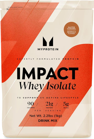 Myprotein Impact Whey Protein Isolate, 2.2 Lbs (40 Servings) Salted Caramel, 21G Protein & 6G BCAA per Serving, Gluten-Free, Protein Shake for Muscle Strength & Recovery