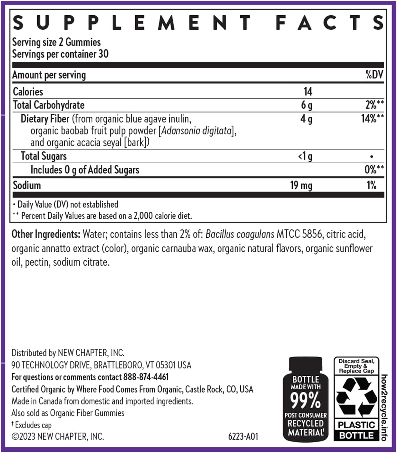 New Chapter Organic Fiber Gummies for Kids, 4G Delicious Plant-Based Prebiotic Fiber for Digestive Health, Vegan, Non-Gmo, USDA Organic, Gluten Free, Citrus-Berry Flavored, 60 Ct