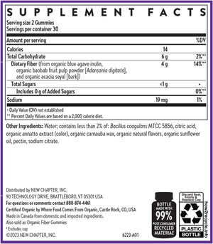 New Chapter Organic Fiber Gummies for Kids, 4G Delicious Plant-Based Prebiotic Fiber for Digestive Health, Vegan, Non-Gmo, USDA Organic, Gluten Free, Citrus-Berry Flavored, 60 Ct