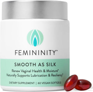 Femininity Smooth as Silk 30-Day Starter Kit for Vaginal Dryness (60 Softgels & Refillable Glass Jar) – Sea Buckthorn Oil with 365Mg Omega 7 + Omega 3 and Omega 9 
