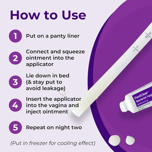 Femiclear (BV Symptoms - Vaginal Ointment for Fishy Odor, Excess Discharge, Itching & Discomfort Due to Bacterial Vaginosis, All-Natural and Organic Ingredients, 2-Day Dose 