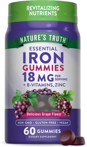 Natures Truth Iron Gummies | 60 Count | Vegan, Non-Gmo & Gluten Free Supplement | with Zinc & B Vitamins | Grape Flavor
