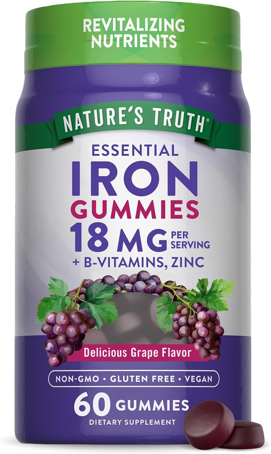 Natures Truth Iron Gummies | 60 Count | Vegan, Non-Gmo & Gluten Free Supplement | with Zinc & B Vitamins | Grape Flavor