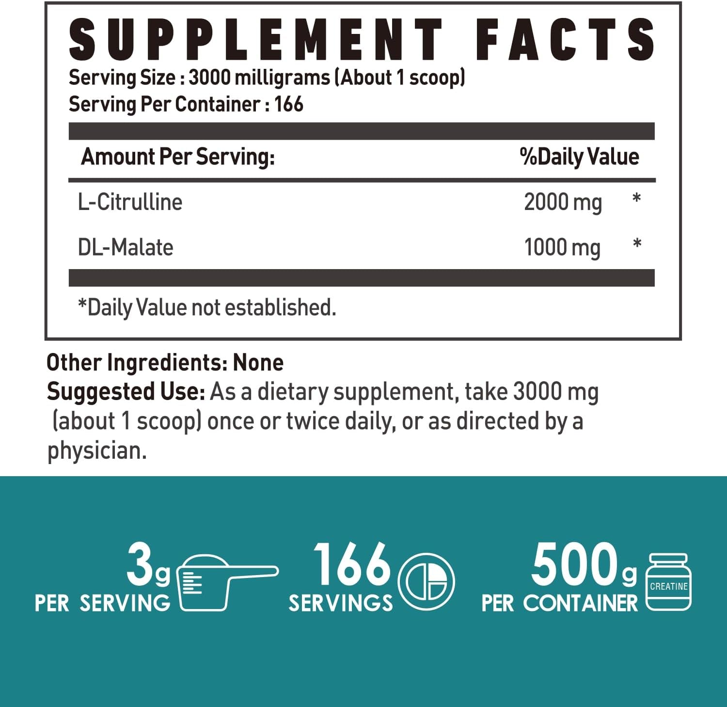 L-Citrulline Malate 2:1 Powder, Pure L Citrulline Malate Supplement Pre Workout Powder, Unflavored, No Additives (500G-1.1Lbs)