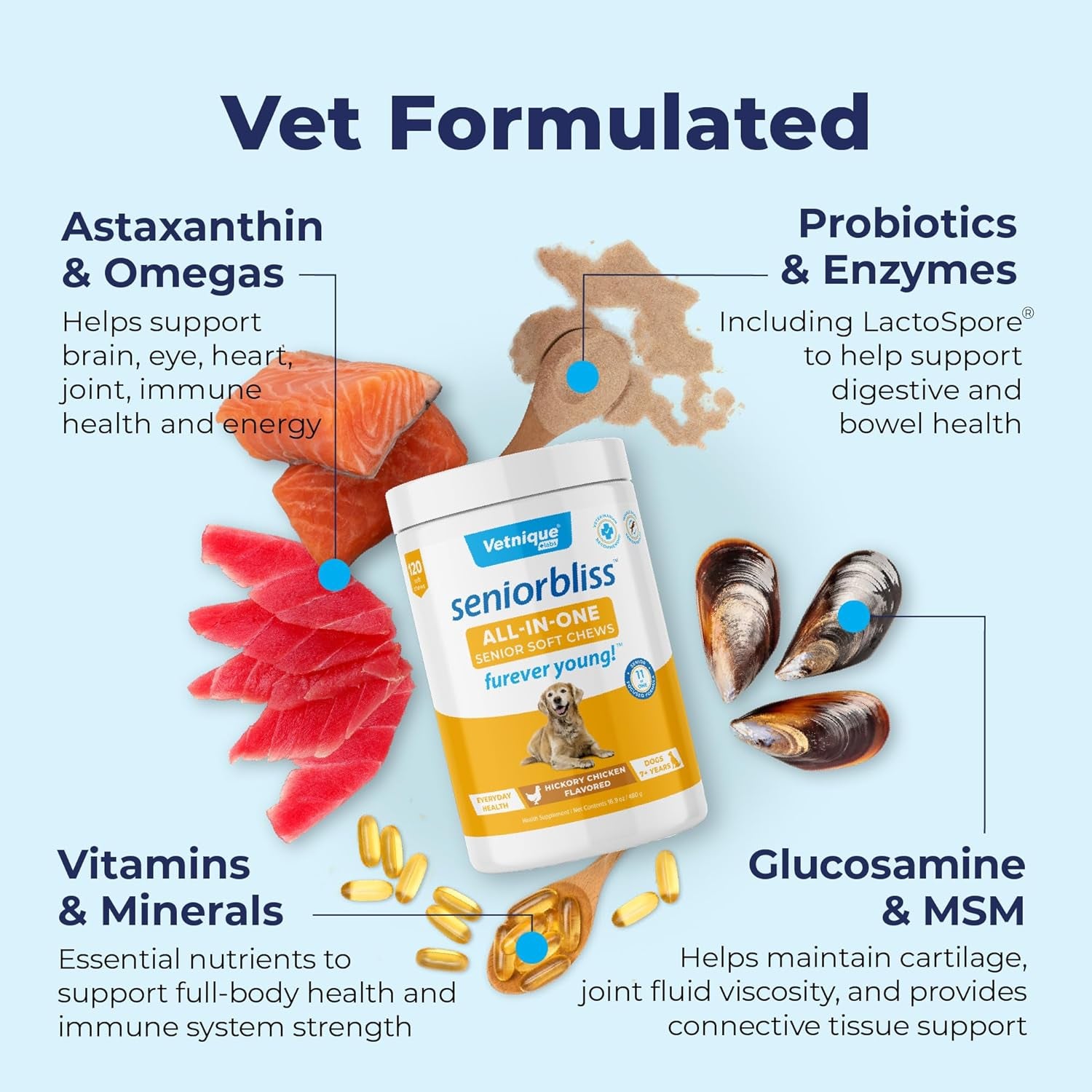 Vetnique Seniorbliss Senior Dog Joint Supplement with Glucosamine and Chondroitin for Dogs Joint Support and Healthy Cartilage Development - for Small & Large Breeds (Hip & Joint Chew, 30Ct) 