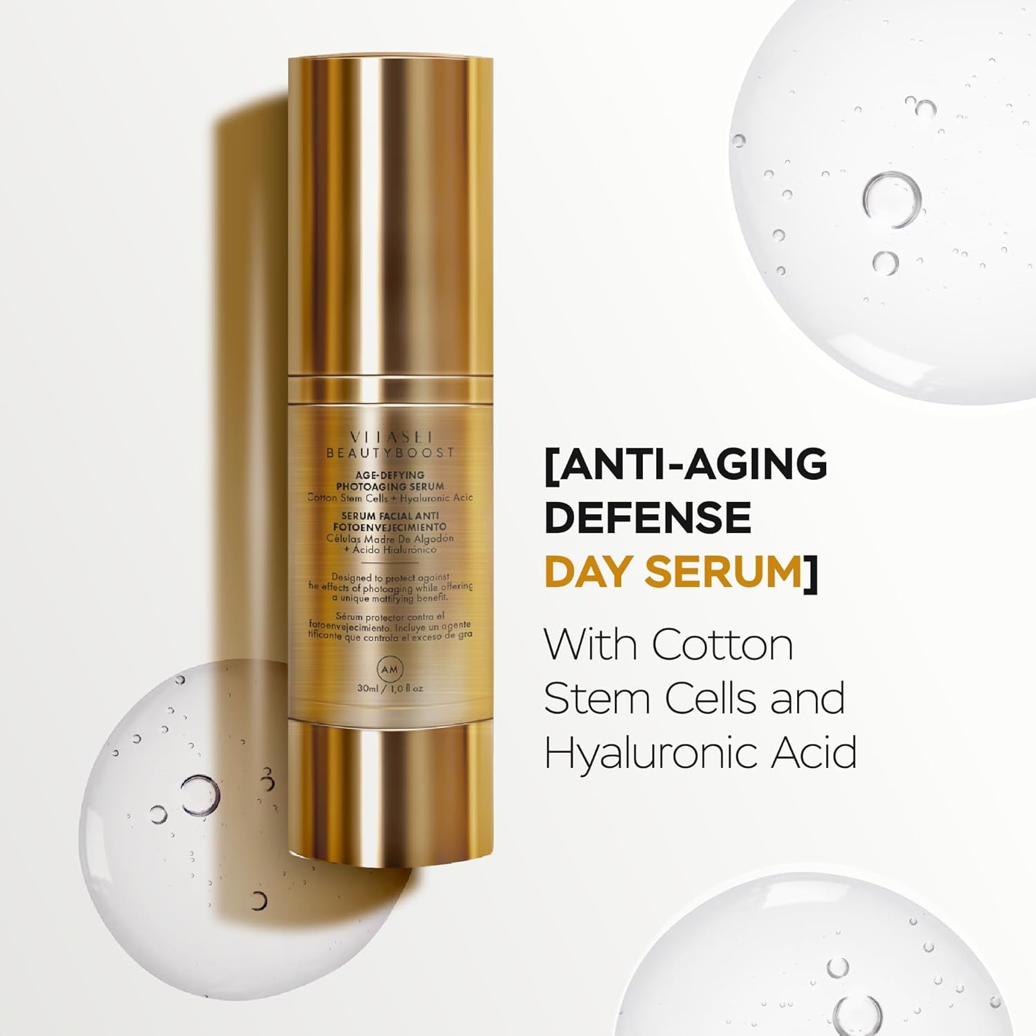 AM/PM Anti-Aging Facial Serum Duo, Deep Hydration, Photoaging Protection with Arabian Cotton Stem Cells & Hyaluronic Acid (AM), Firming & Rejuvenation with Centella Asiatica Stem Cells & Collagen (PM)