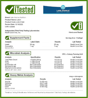 Lake Avenue Lutein Nutrition - with Lutein & Zeaxanthin from Marigold Extract - Supports Antioxidant Activity & Eye Health - Vegetarian Friendly - Gluten Free, Non-Gmo - 20 Mg - 120 Veggie Softgels