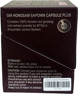 Korean Red Ginseng [GIN HONGSAM] 60 Capsules - Premium anti Aging Supplements - Boost Energy | Immune | Memory for Women and Men 100% Red Ginseng