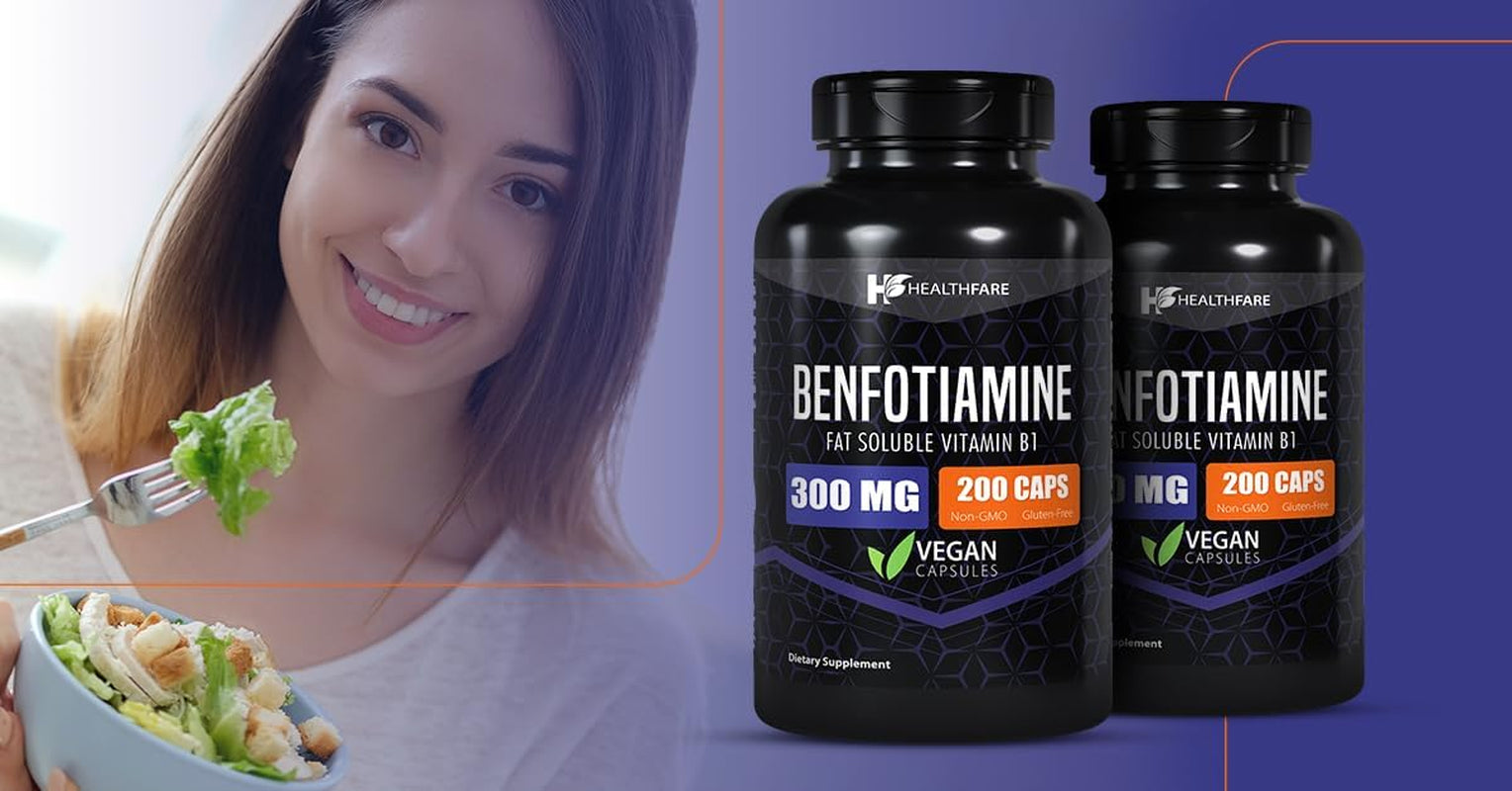 Benfotiamine 300Mg | 200 Capsules | Fat Soluble Thiamine Vitamin B1 | Supports Overall Health | Non-Gmo | Gluten Free (2-Pack)