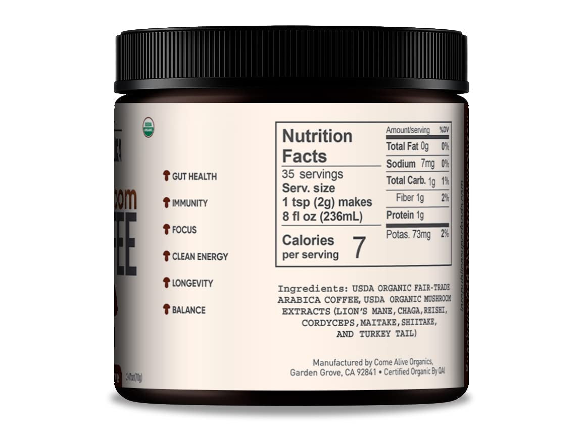 La Republica Organic Mushroom Coffee (35 Servings) Full-Fruiting Bodies No Mycilium, Arabica W/Lion'S Mane, Reishi, Chaga, Cordyceps, Shiitake, Maitake, and Turkey Tail 
