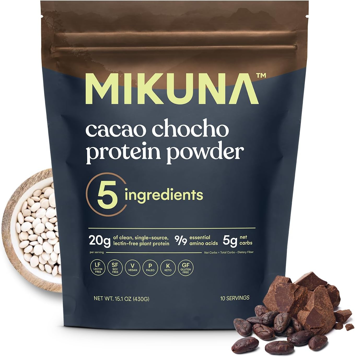 Mikuna Vegan Protein Powder (Unflavored, 15 Servings) - Plant Based Chocho Superfood Protein - Dairy Free Protein Powder Packed with Vitamins, Minerals & Fiber - Gluten, Keto & Lectin-Free 