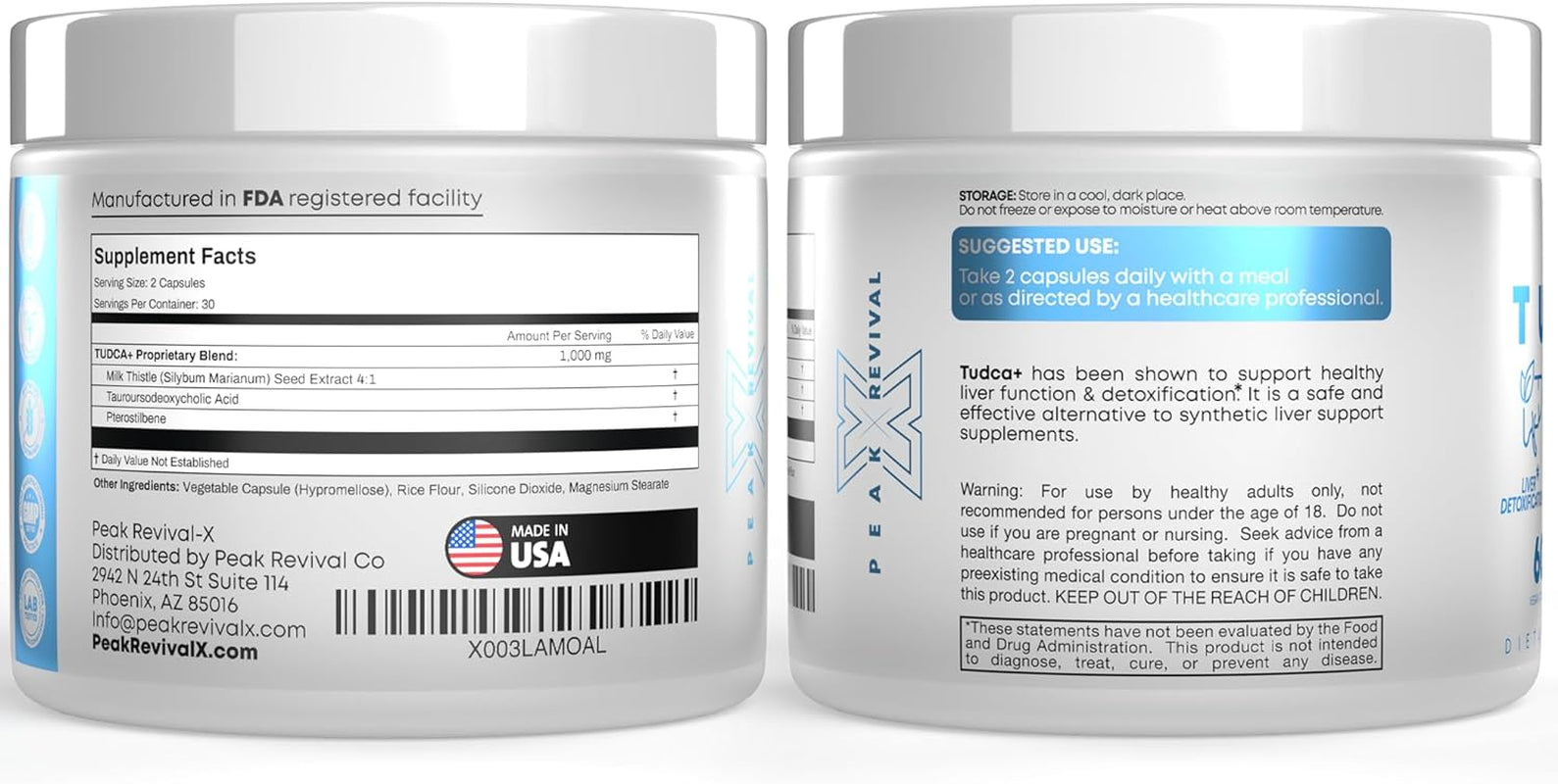 TUDCA+ 1000Mg Bile Salt Supplement for Liver Support, Detoxification, Digestive Health, Inflammation, and Skin Health - Made in the USA (60 Vegan Capsules)