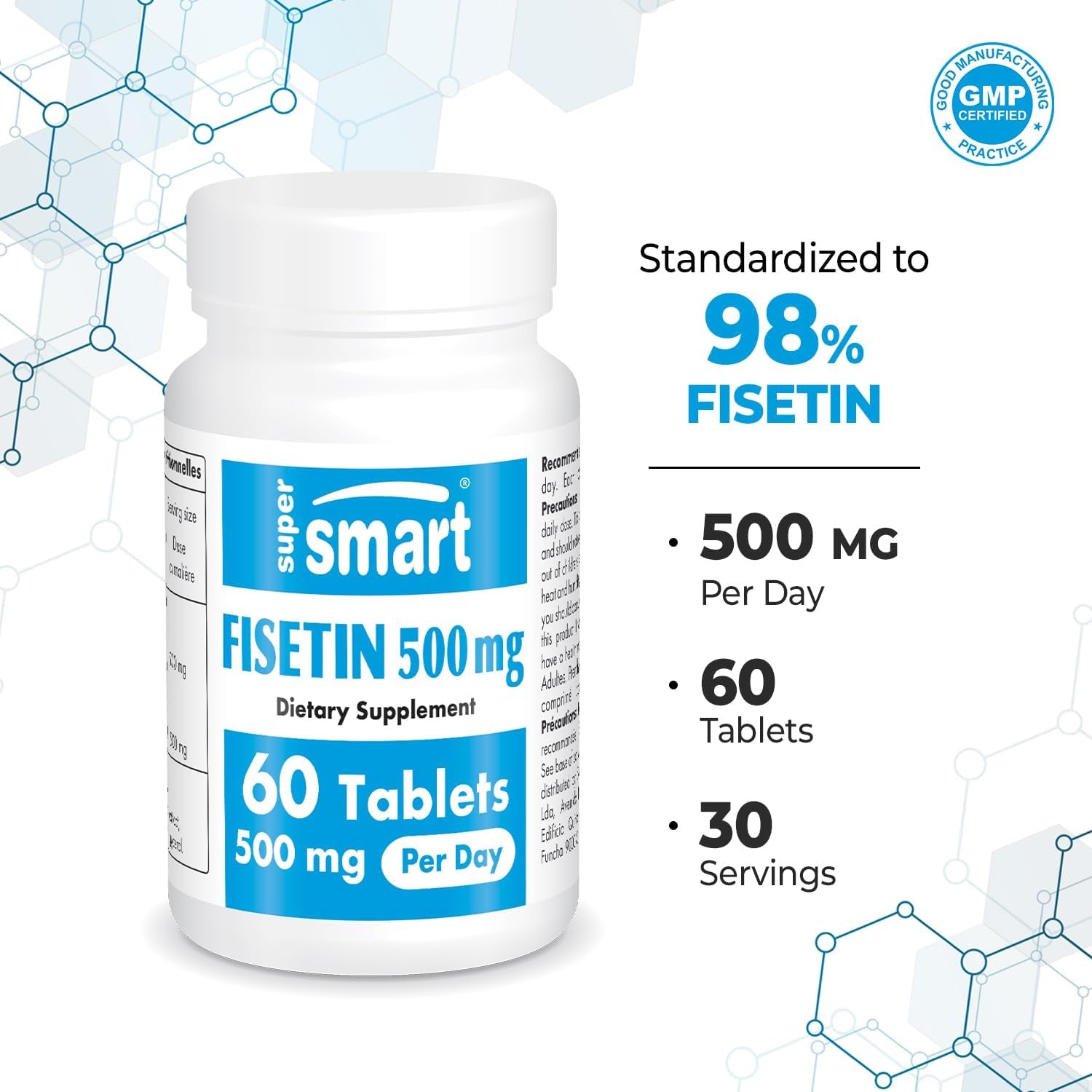 '- Fisetin 500Mg per Day (Easy-To-Take) - 98% Pure Fisetin Supplement - Highly Bioavailable Polyphenol - Potent Senolytic Activator | Non-Gmo & Gluten Free - 60 Tablets