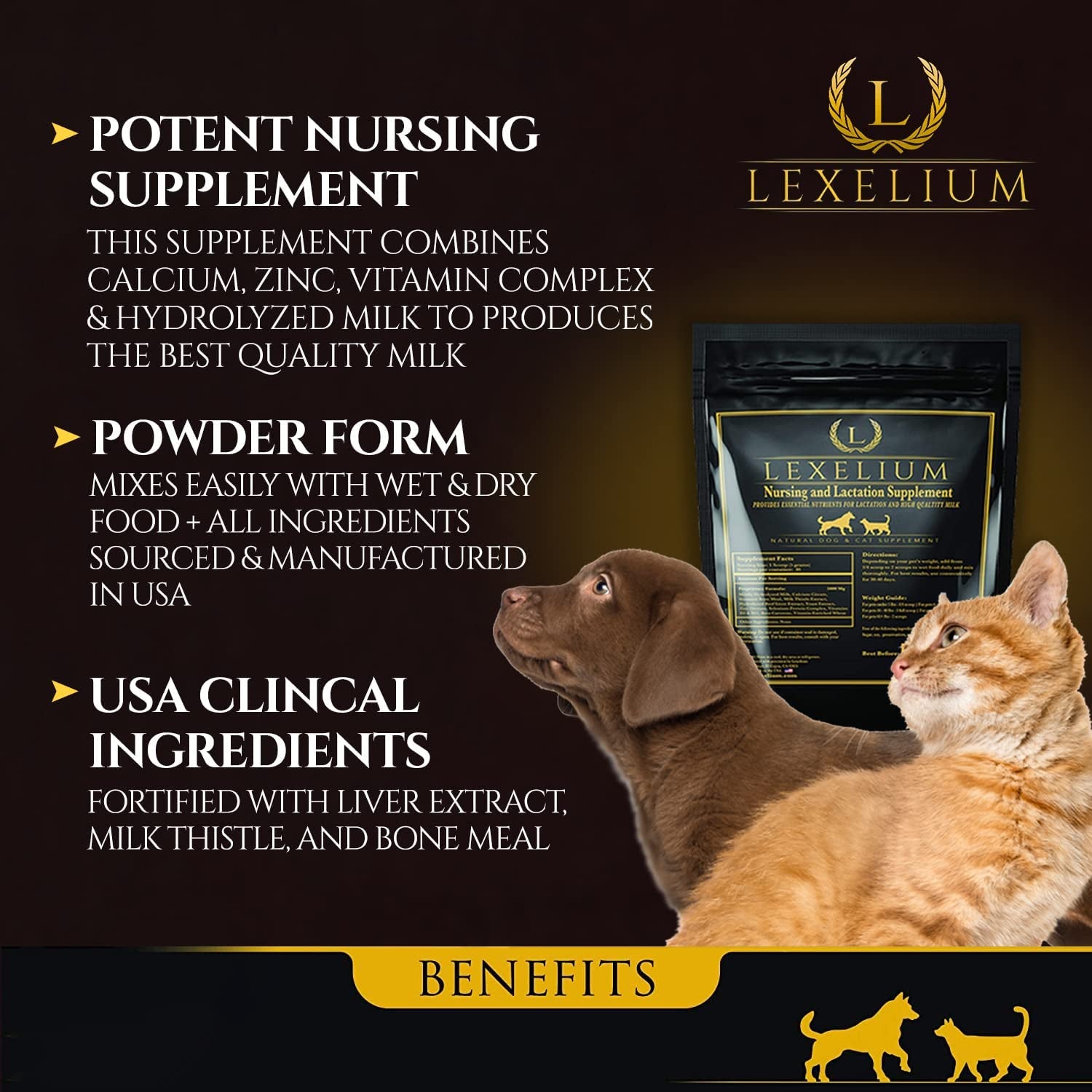 Nursing Supplement and Vitamins for Nursing Dogs and Cats - Nursing, Lactation and Recovery Supplement for Breeders - Muscle & Mental Development for Puppies and Kittens - 200G