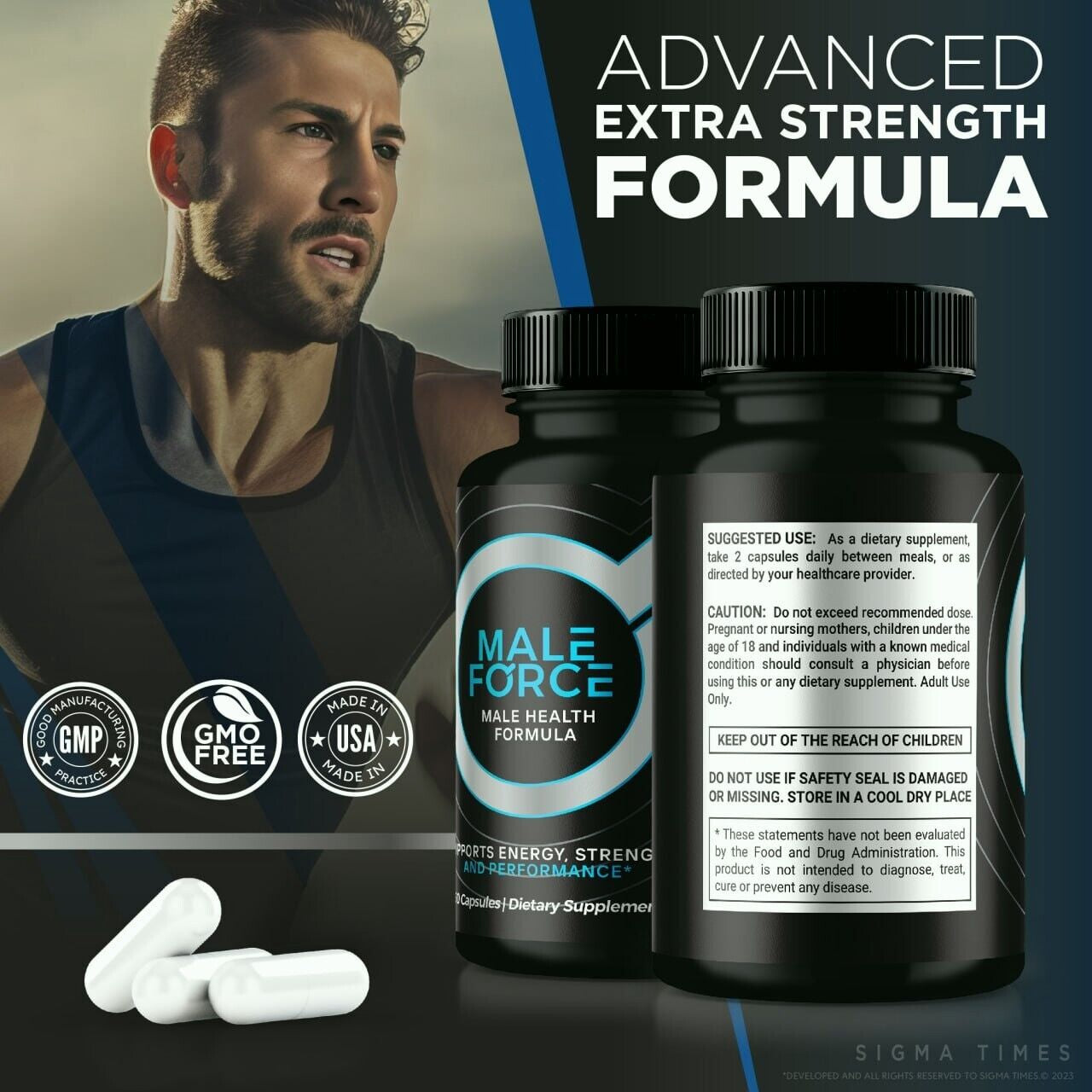 Male Force Pills for Men, Boosts T-Levels for Peak Performance 60Ct 
