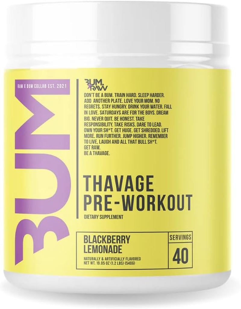 RAW Pre Workout Powder, Thavage (Blackberry Lemonade) - Chris Bumstead Sports Nutrition Supplement for Men & Women - Cbum Preworkout for Working Out, 