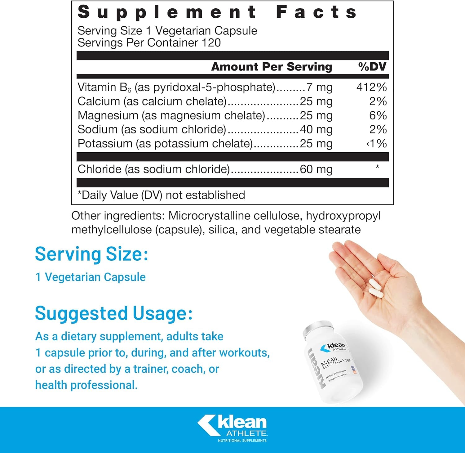 Klean ATHLETE Klean Electrolytes | Replenishes Minerals for Hydration to Help Achieve Optimal Health | NSF Certified for Sport | 120 Capsules