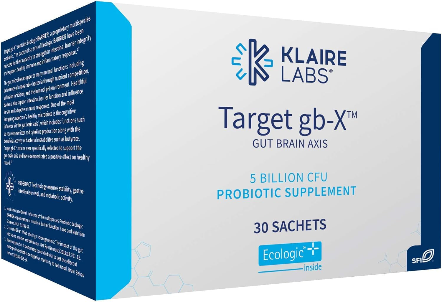 Klaire Labs Mood Probiotic Powder Target Gb-X with Bifidobacterium & Lactobacillus, Clinically Demonstrated to Promote Positive Mood, Shelf-Stable & Hypoallergenic for Men & Women (30 Packets)