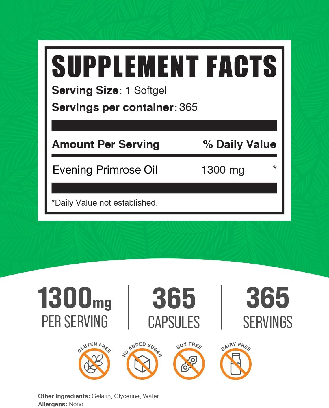 Bulksupplements.Com Evening Primrose 1300Mg Softgels - Omega 6 Supplement, Gamma Linoleic Acid Supplement - 1 Evening Primrose Softgels per Serving, 120 Softgels (Pack of 1)