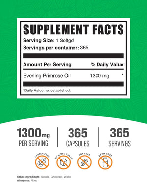 Bulksupplements.Com Evening Primrose 1300Mg Softgels - Omega 6 Supplement, Gamma Linoleic Acid Supplement - 1 Evening Primrose Softgels per Serving, 120 Softgels (Pack of 1)