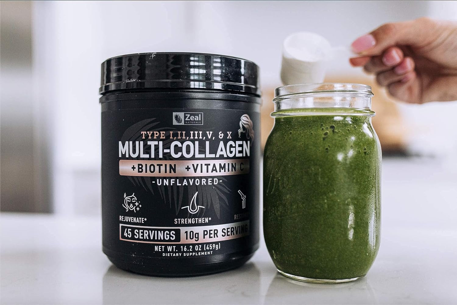 Premium Multi Collagen Peptides Protein Powder (1, 2, 3, 5 & 10) with Vitamin C, Biotin, Hyaluronic Acid, for Hair Skin and Nails - Marine, Bovine, Chicken & Eggshell (Unflavored, 45 Servings) 