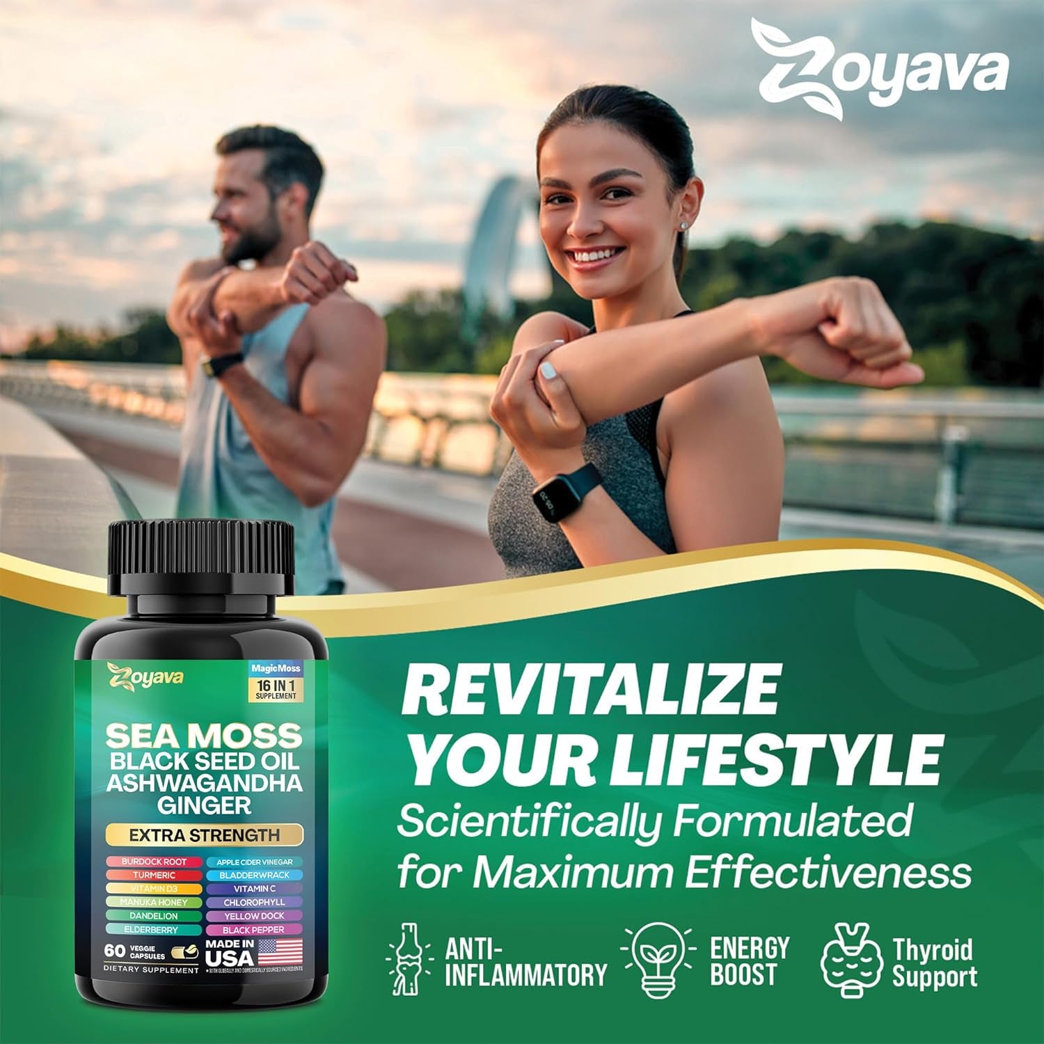 Sea Moss 7000Mg Black Seed Oil 4000Mg Ashwagandha 2000Mg Turmeric 2000Mg Bladderwrack 2000Mg Burdock 2000Mg & Ginger Vitamin C Vitamin D3 with Elderberry Manuka Dandelion Yellow Dock Chlorophyll ACV