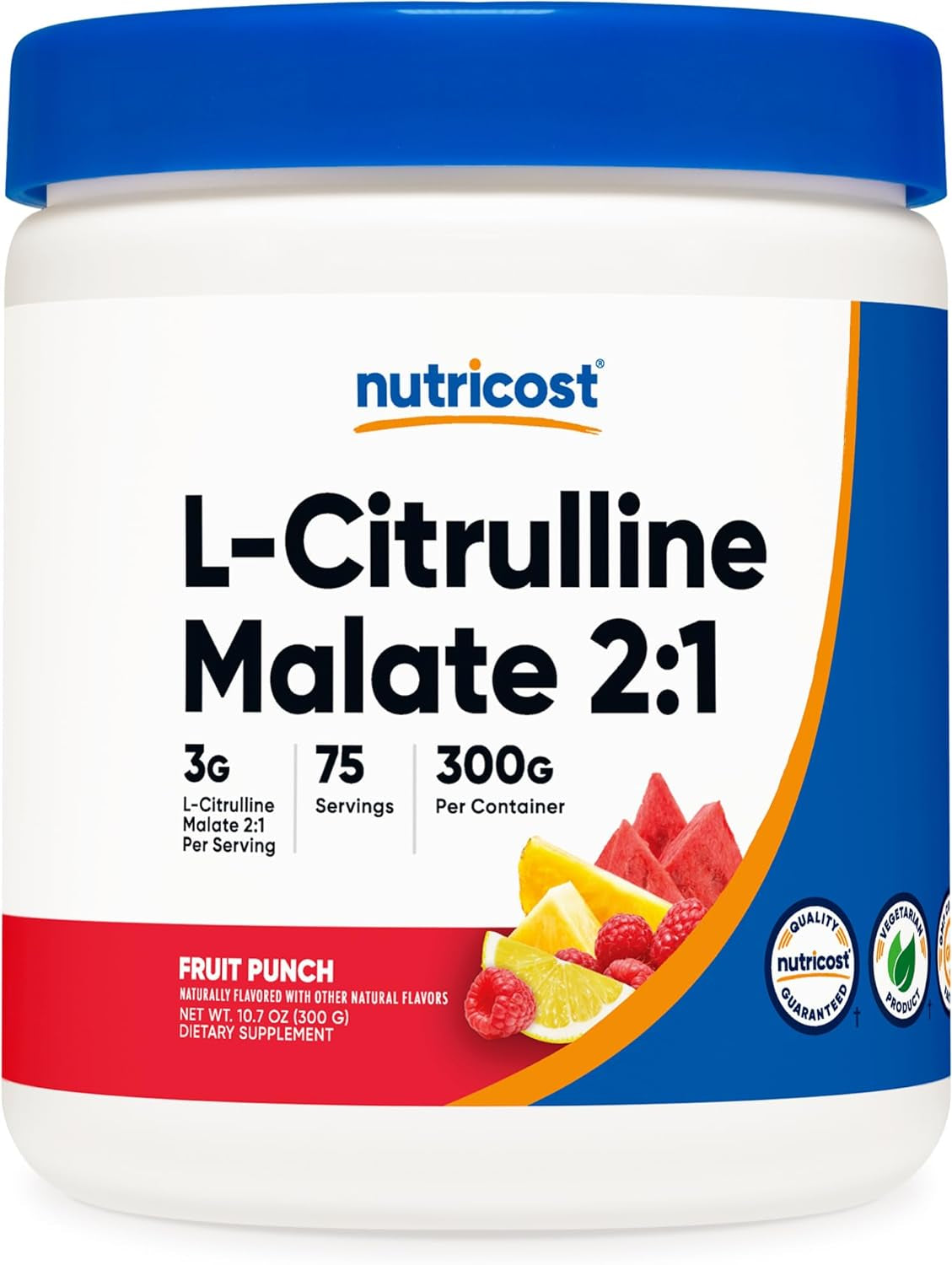 L-Citrulline Malate 2:1 (300G) Fruit Punch - Workout Support, Muscle Performance, Nitric Oxide Booster - Fitness Supplement Powder, 75 Servings