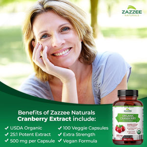 Zazzee USDA Organic Cranberry 25:1 Extract, 12,500 Mg Strength, 100 Vegan Capsules, over 3 Month Supply, Standardized, Concentrated 25X Extract, 100% Vegetarian, Certified Organic, Non-Gmo All-Natural 