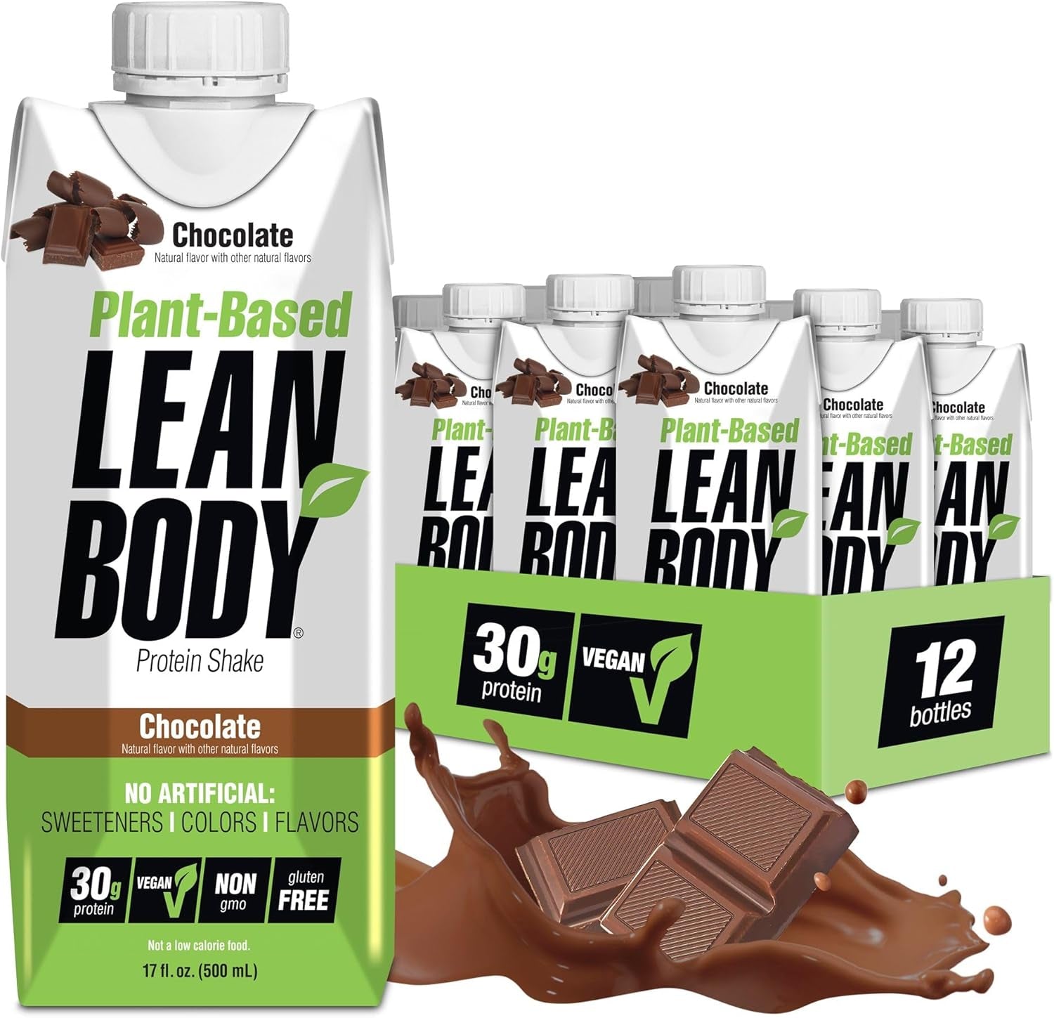 Lean Body Ready-To-Drink, Plant-Based Vegan Chocolate Protein Shake, 30G Protein, No Artificial Flavors, Sweeteners or Colors, Non GMO, Gluten Free, Premium Pea & Rice Blend (Pack of 12)