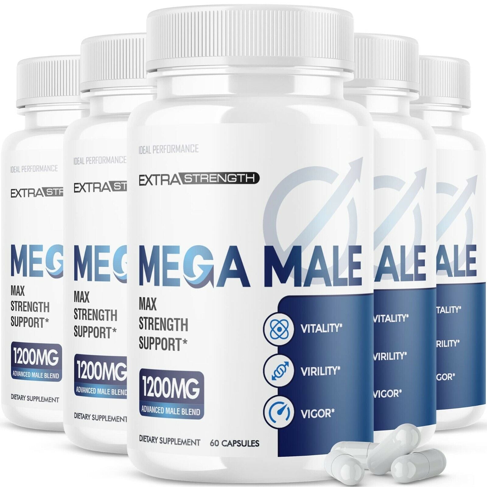 Mega Male Supplement Pills (5 Pack - 300 Capsules) 