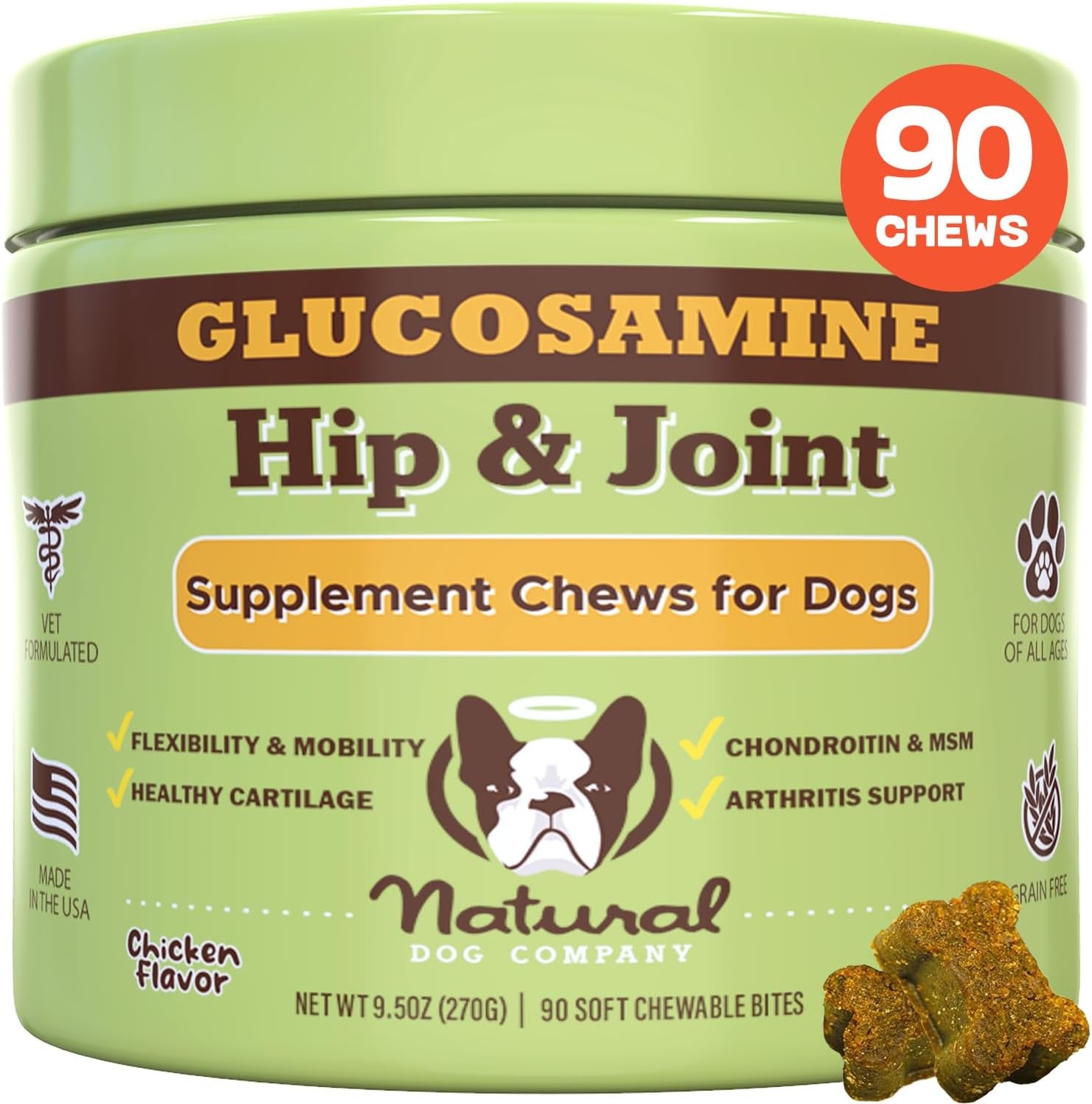 Natural Dog Company Skin & Coat Chews, Salmon & Peas Flavor, Dog Vitamins and Supplements for Healthy Skin & Coat, Itch Relief for Dogs with Allergies, with Biotin, Vitamin E, Omega 3, Antioxidant