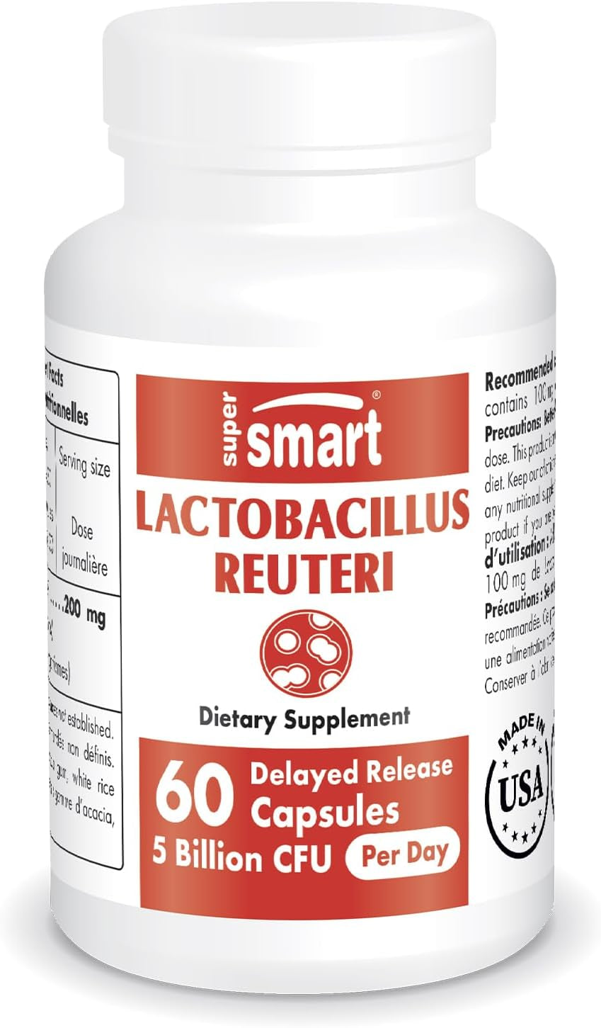 Supersmart - Lactobacillus Reuteri 5 Billion CFU per Day - Probiotic Supplement | Non-Gmo & Gluten Free - 60 DR Capsules