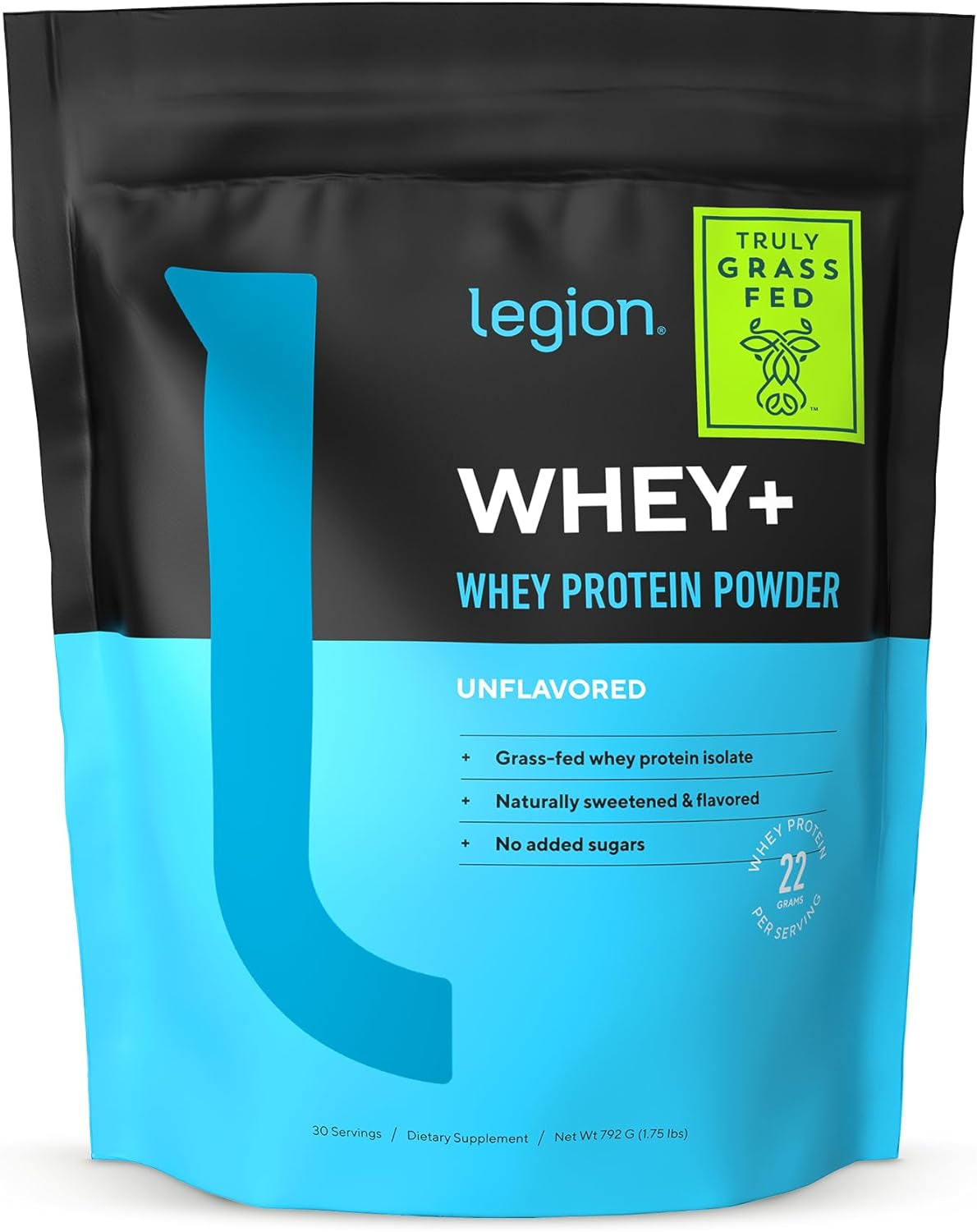 LEGION Whey+ Unflavored Whey Isolate Protein Powder from Grass Fed Cows - Low Carb, Low Calorie, Non-Gmo, Lactose Free, Gluten Free, Sugar Free, All Natural Whey Protein Isolate, 30 Servings… 