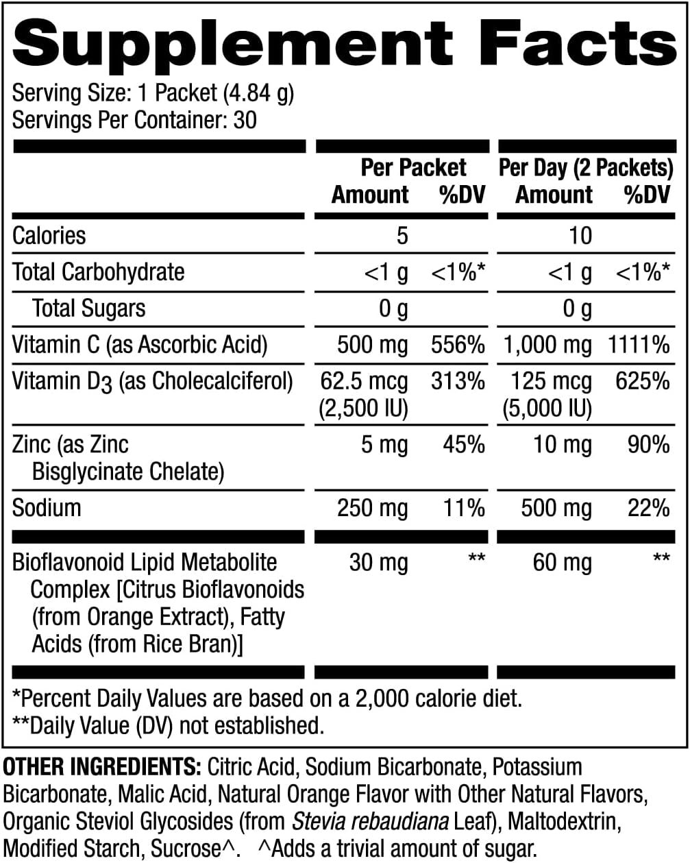 Vitamin C-PAK, 30 Servings (30 Packets), Fizzy Drink Mix, 500 Mg Vitamin C, with Zinc and Vitamin D3, Natural Orange Flavor, Dietary Supplement, Supports Healthy Immune Function, Non-Gmo 