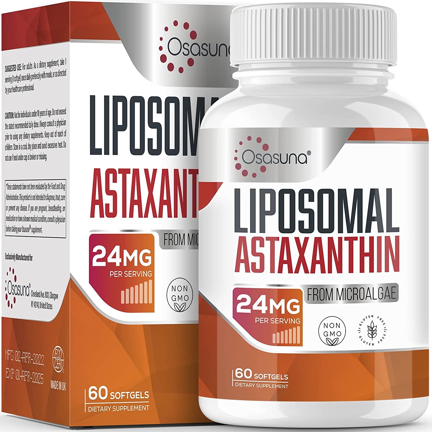 Liposomal Astaxanthin Supplement 24 MG, Maximum Absorption, Antioxidant Stronger than VIT C, Non-Gmo & Gluten Free - 60 Softgels(2 Months Supply) 